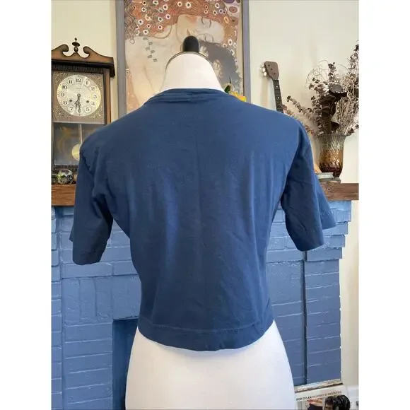 Everlane XXS 100% Organic Cotton Crop Boxy Tee Navy Blue Minimalist Basic - Picture 4 of 10
